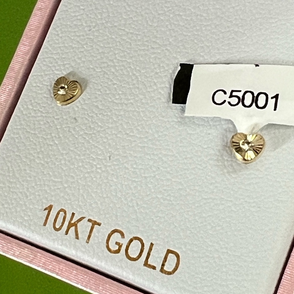 10K gold dainty heart stud earrings post pierced authentic gold screw on backs